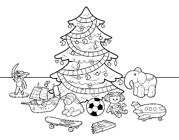Dibujo de Árbol de Navidad y juguetes para Colorear
