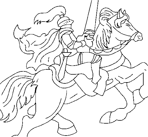 Dibujo de Caballero a caballo 2 para Colorear