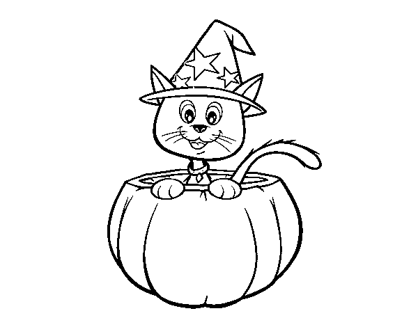 Dibujo de Gatito de Halloween para Colorear