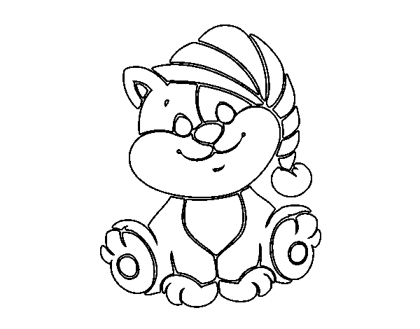 Dibujo de Gato con gorro para Colorear