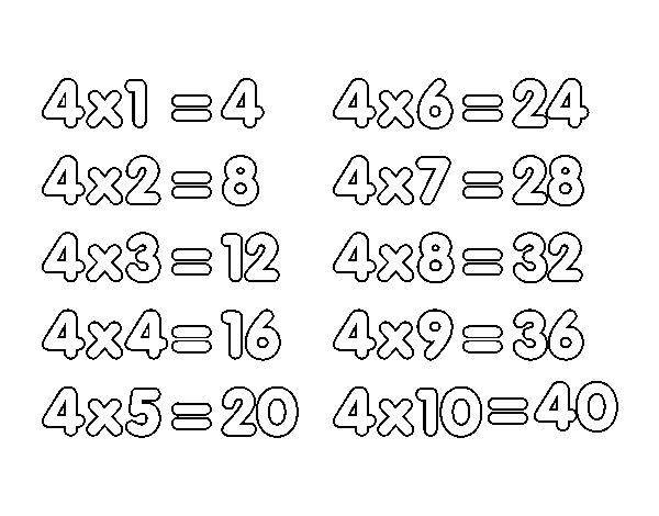 Dibujo de La Tabla de multiplicar del 4 para Colorear