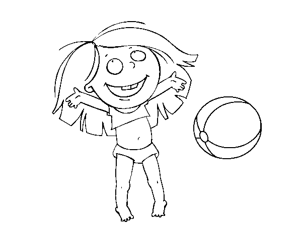 Dibujo de Niña con pelota de playa para Colorear