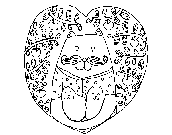 Dibujo de Padre gato e hijos para Colorear