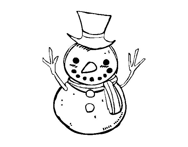 Dibujo de Un muñeco de nieve con sombrero para Colorear