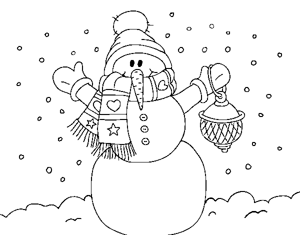 Dibujo de Un muñeco de nieve navideño para Colorear