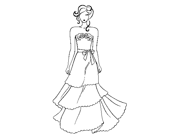 Dibujo de Vestido de boda palabra de honor para Colorear