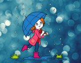 Niña con paraguas bajo la lluvia