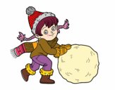 Niña con gran bola de nieve