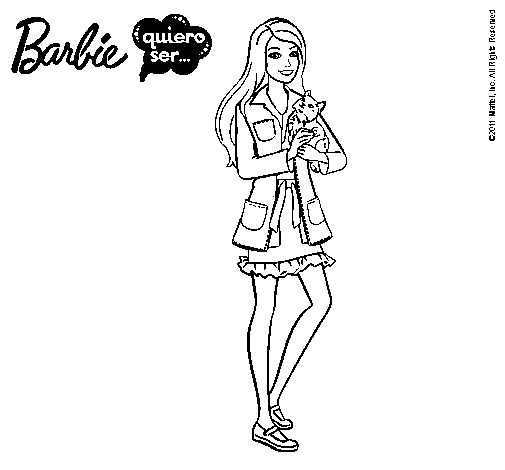 Dibujo de Barbie con un gatito para Colorear