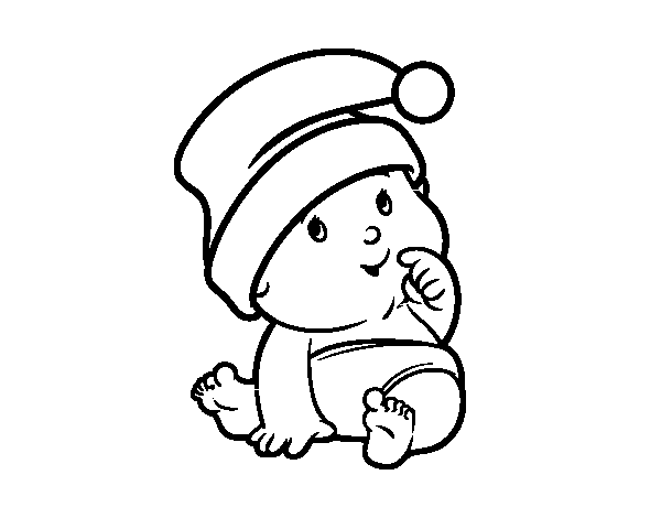 Dibujo de Bebé con Gorro de Santa Claus para Colorear