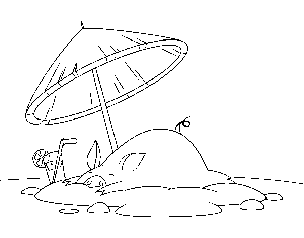 Dibujo de Cerdito en la playa para Colorear