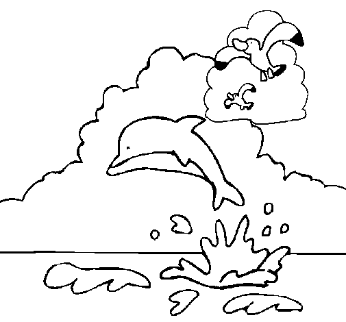 Dibujo de Delfín y gaviota para Colorear