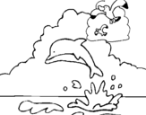 Dibujo de Delfín y gaviota para colorear