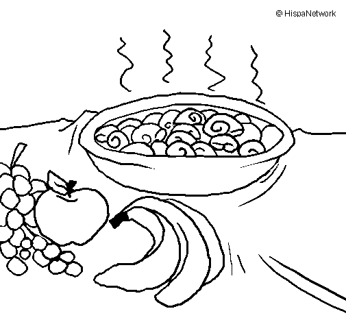 Dibujo de Fruta y caracoles a la cazuela para Colorear