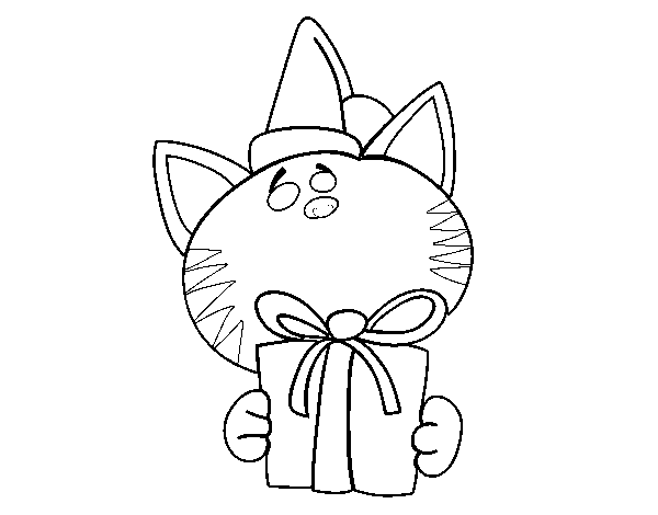 Dibujo de Gato con regalo para Colorear