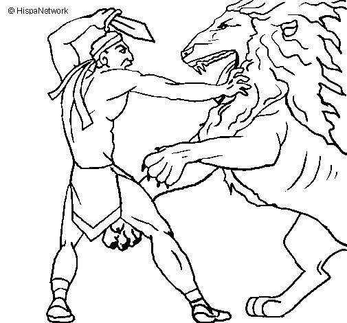 Dibujo de Gladiador contra león para Colorear
