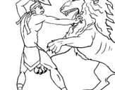 Dibujo de Gladiador contra león