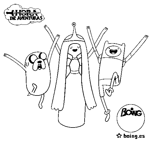 Dibujo de Jake, Princesa Chicle y Finn para Colorear