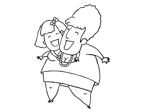 Dibujo de Madre e hija felices para Colorear 