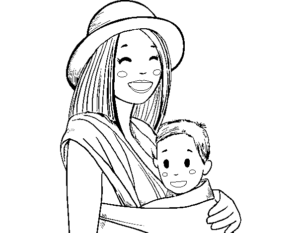 Dibujo de Mamá con portabebés para Colorear