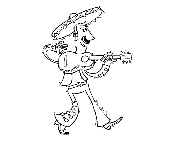 Dibujo de Mariachi con guitarra para Colorear