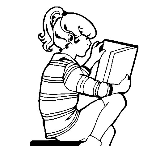 Dibujo de Niña leyendo para Colorear