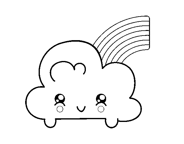 Dibujo de Nube con arco iris kawaii para Colorear