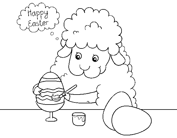 Dibujo de Ovejita coloreando Huevos de Pascua para Colorear