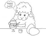 Dibujo de Ovejita coloreando Huevos de Pascua