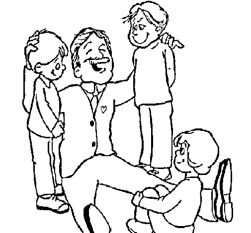 Dibujo de Papa con sus 3 hijos para Colorear 