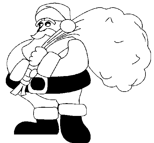 Dibujo de Papa Noel con el saco de regalos para Colorear