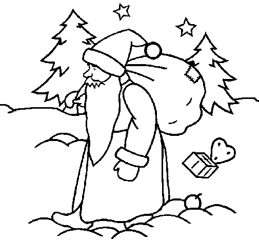 Dibujo de Papa Noel repartiendo regalos para Colorear
