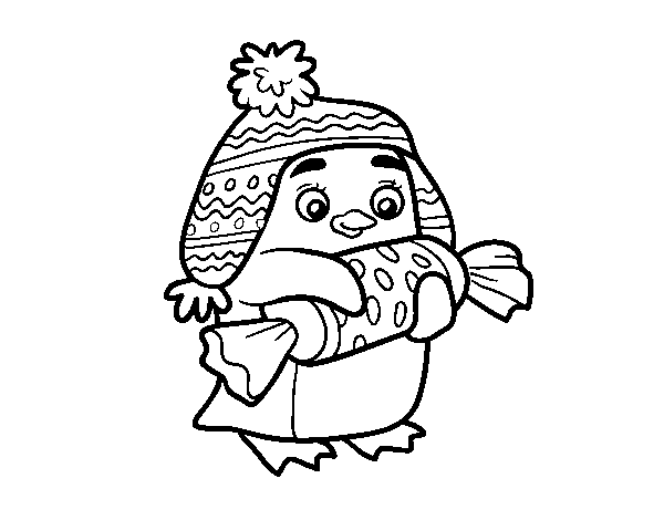 Dibujo de Pingüino con caramelo para Colorear