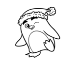 Dibujo de Pingüino con gorro de Navidad para colorear
