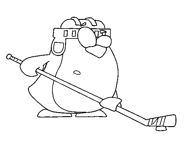 Dibujo de Pingüino jugando a hockey para Colorear
