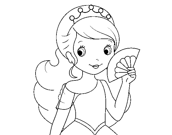 Dibujo de Princesa y abanico para Colorear