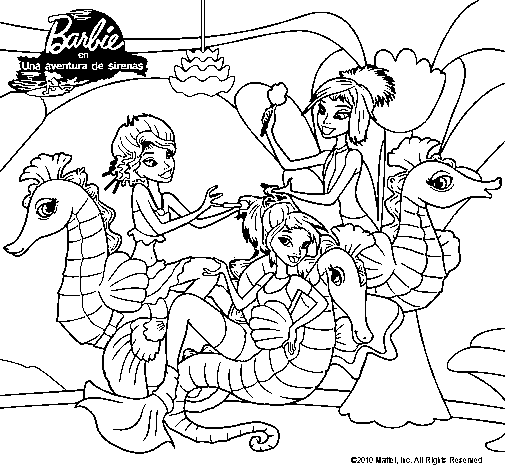 Dibujo de Sirenas y caballitos de mar para Colorear