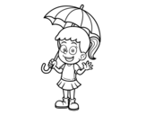 Dibujo de Una niña con paraguas para colorear