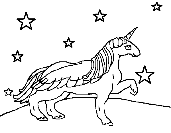 Dibujo de Unicornio mirando las estrellas para Colorear