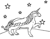 Dibujo de Unicornio mirando las estrellas para colorear